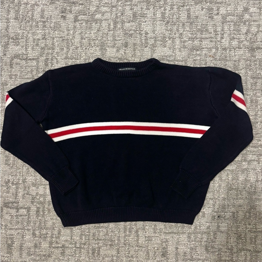 Brandy Melville Blue Striped Crewneck Sweater | Size Small